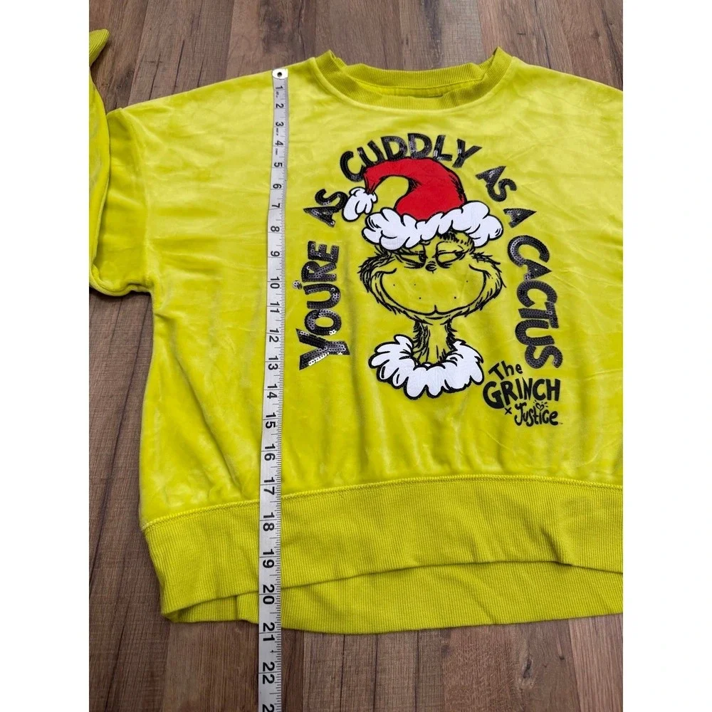 The Grinch x Justice Girls L 12/14 Green Velour Christmas Sequin Sweatshirt